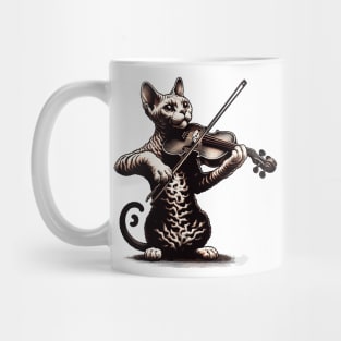 Devon Rex Cat Playing Violin Mug